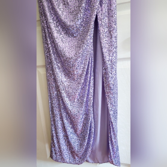 Mac Duggal Gathered Sequined Halter Gown- Lilac - Picture 10 of 11
